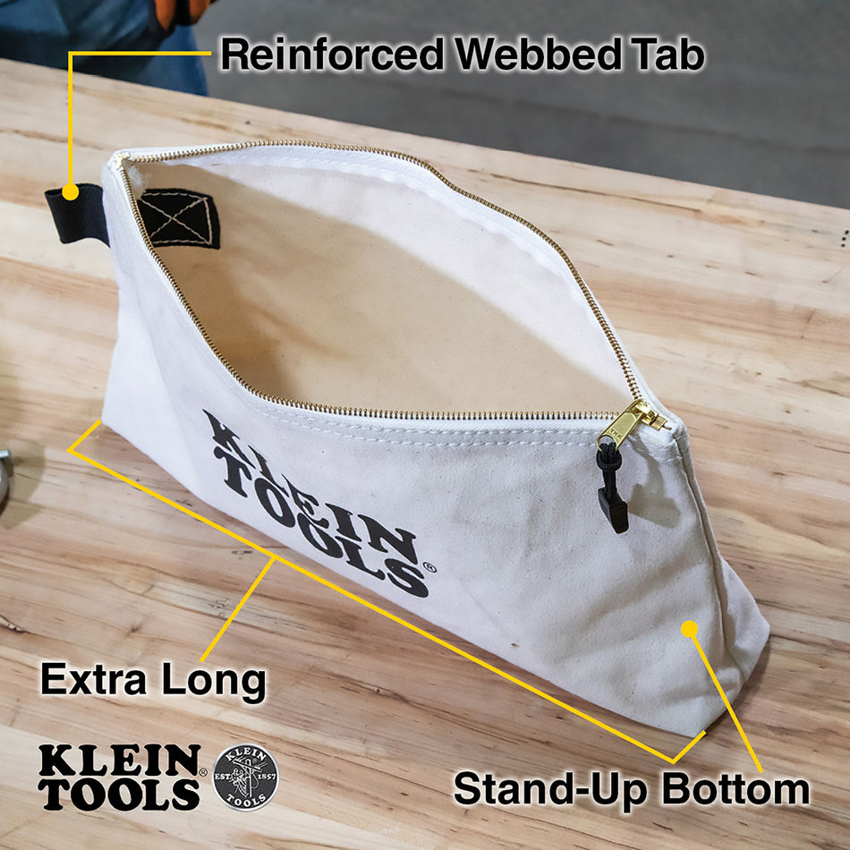 Klein Tools 62042 62042  Zipper Bag, Extra-Long Canvas Tool Pouch, 16-Inch, Natural - feature detail