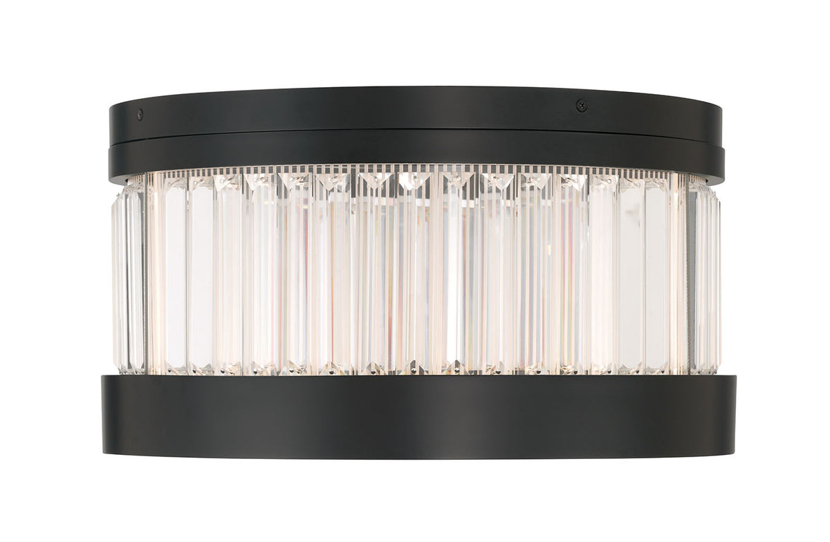 Eurofase Empra 16" LED Flush Mount, Matte Black with Clear Crystal, front view