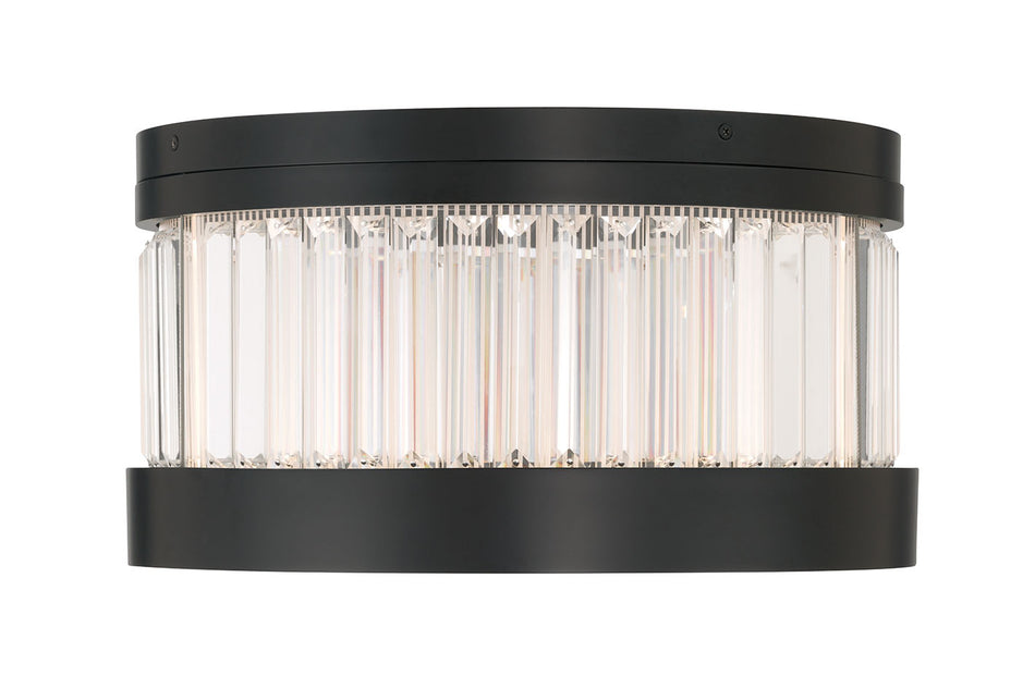 Eurofase Empra 16" LED Flush Mount, Matte Black with Clear Crystal, front view