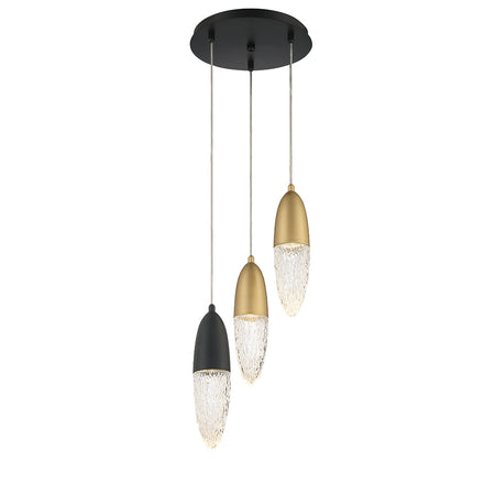 Eurofase Ecrou 12" 3-Light Chandelier, Gold-Black Mix with Clear Glass, front view