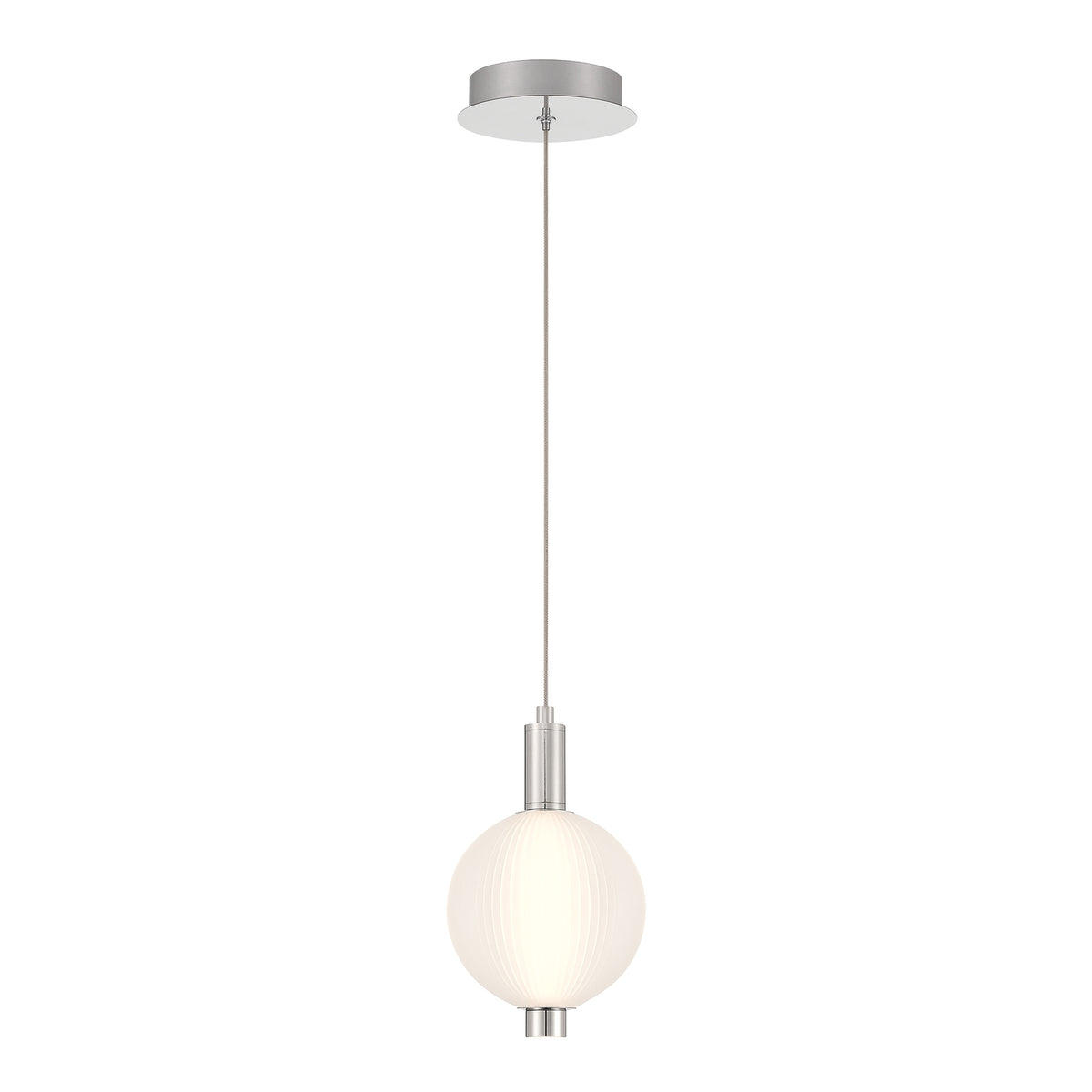 Eurofase Palmas 10" LED Pendant, Polished Nickel with White Glass, front view