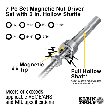Magnetic Nut Driver Set, 6-Inch Shafts, 7-Piece