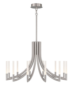 Eurofase Olette 36" 12-Light LED Chandelier, Brushed Nickel with Frosted Acrylic, front view