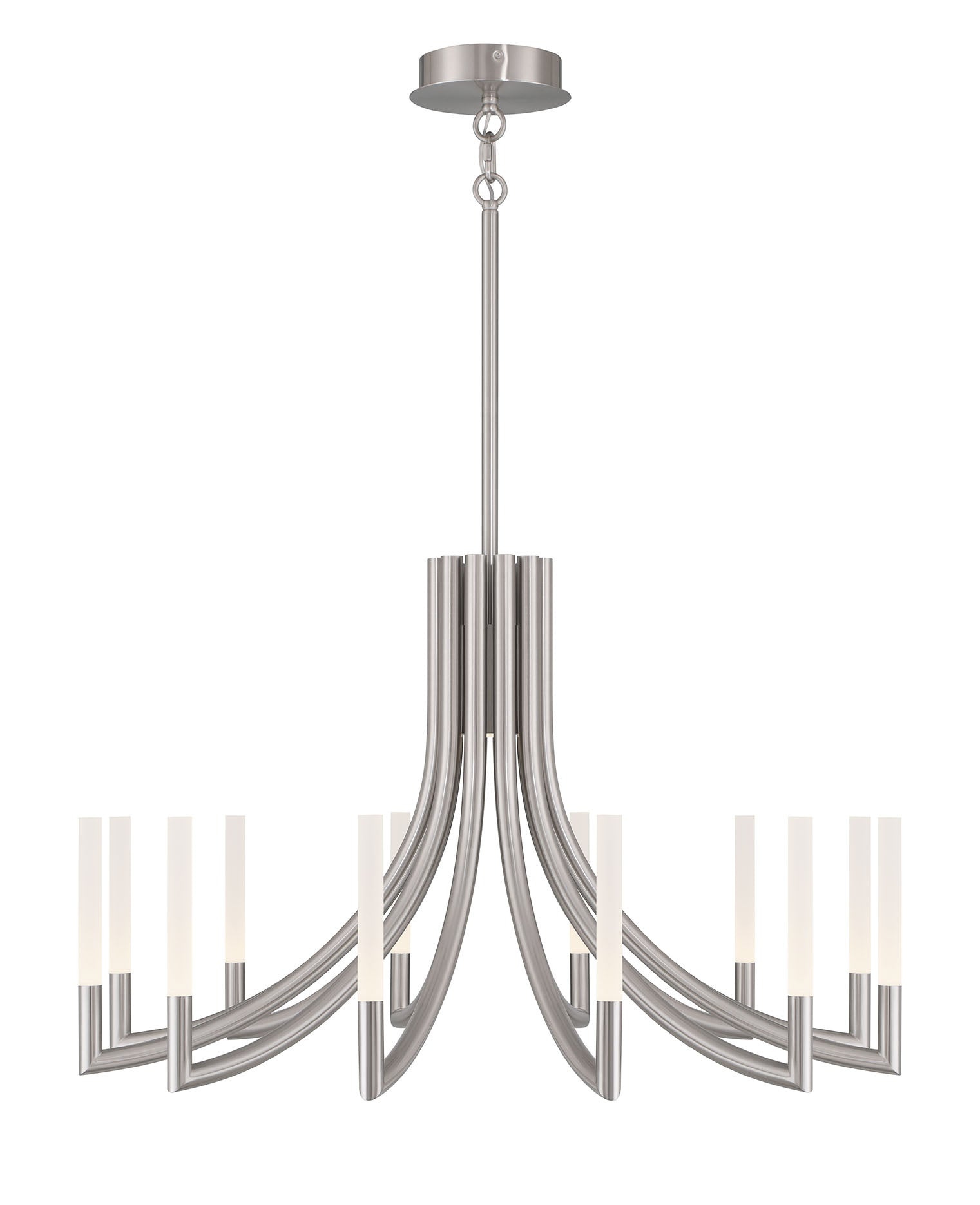 Eurofase Olette 36" 12-Light LED Chandelier, Brushed Nickel with Frosted Acrylic, front view