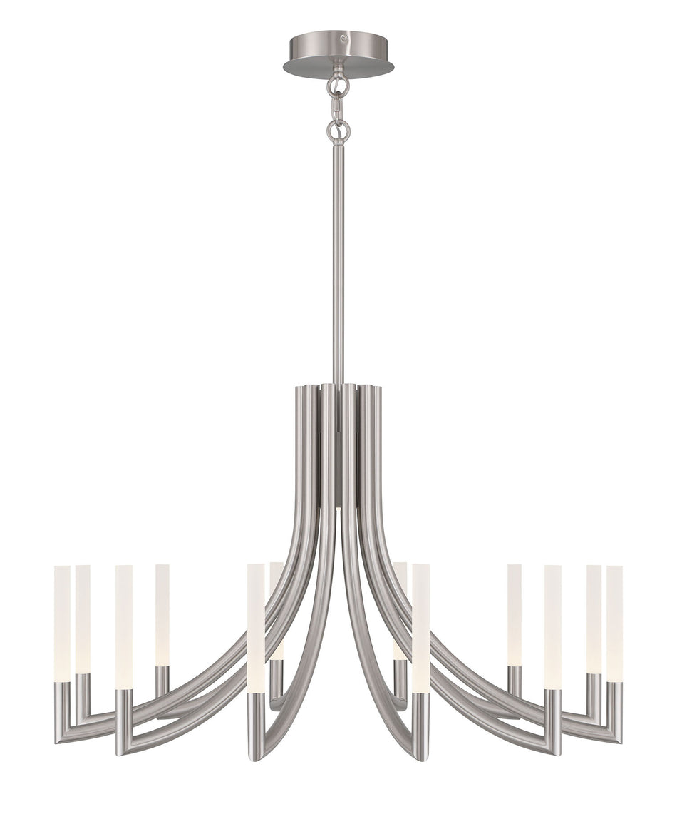 Eurofase Olette 36" 12-Light LED Chandelier, Brushed Nickel with Frosted Acrylic, front view
