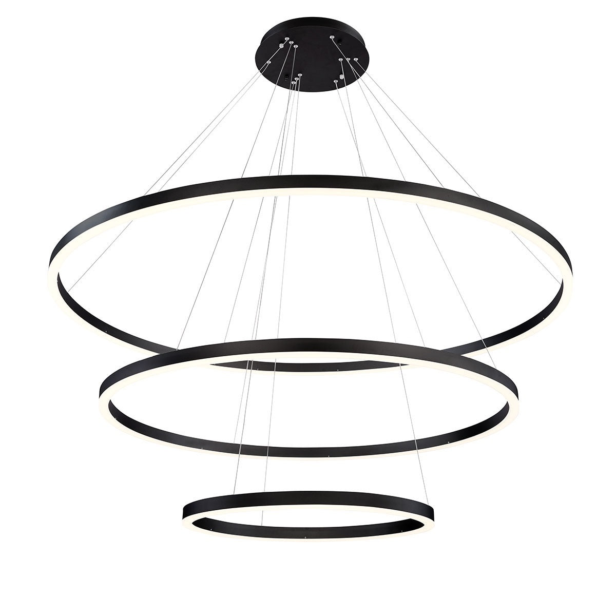 Eurofase Spunto 61" 3-Light LED Chandelier, Matte Black with White Glass, front view
