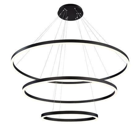 Eurofase Spunto 61" 3-Light LED Chandelier, Matte Black with White Glass, front view