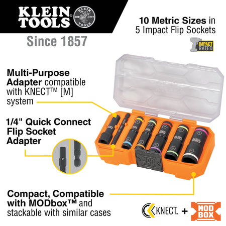 65619 KNECT™ Flip-10 Heavy Duty Flip Impact Socket Set, Metric, 8-Piece