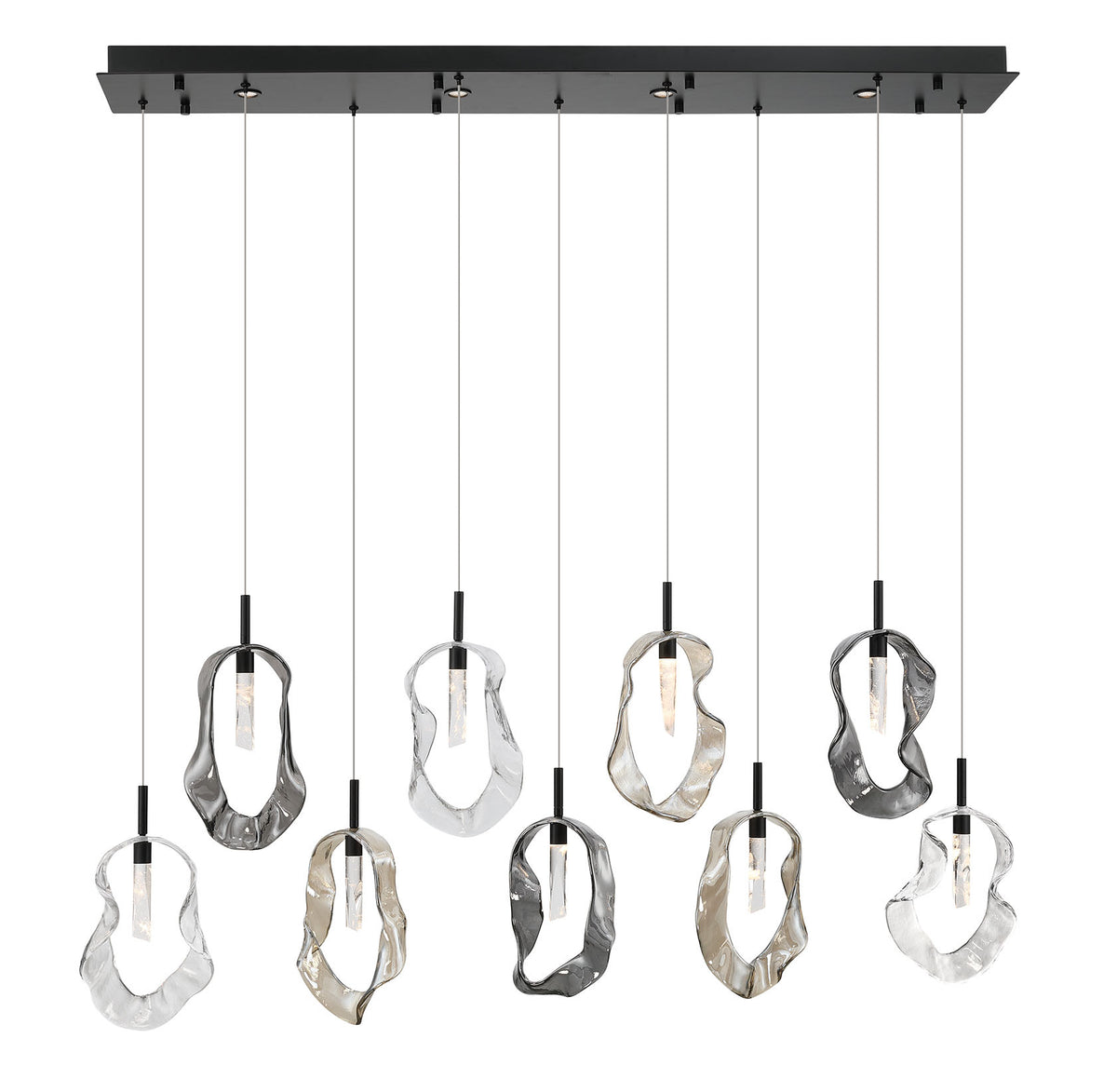 Eurofase Norah 51" 13-Light Chandelier, Matte Black with Mixed Glass, front view