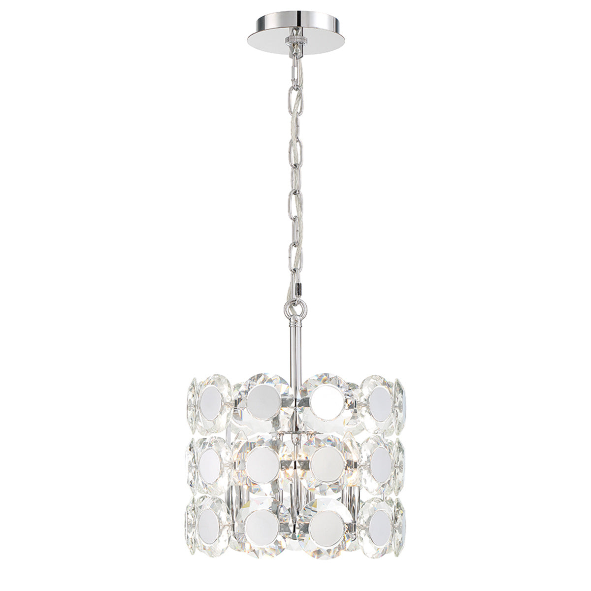 Eurofase Perrene 14" 3-Light Chandelier, Chrome with Clear Glass, front view