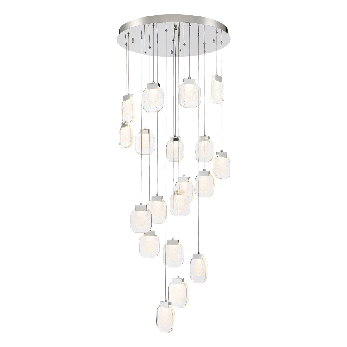 Eurofase Paget 29" 19-Light LED Chandelier, Chrome with Clear Glass, front view