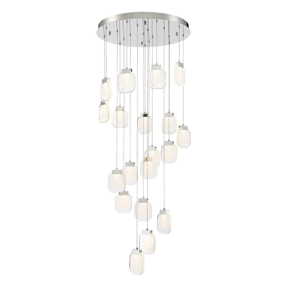 Eurofase Paget 29" 19-Light LED Chandelier, Chrome with Clear Glass, front view