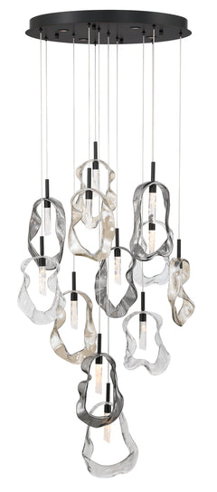 Eurofase Norah 24" 16-Light Chandelier, Matte Black with Mixed Glass, front view