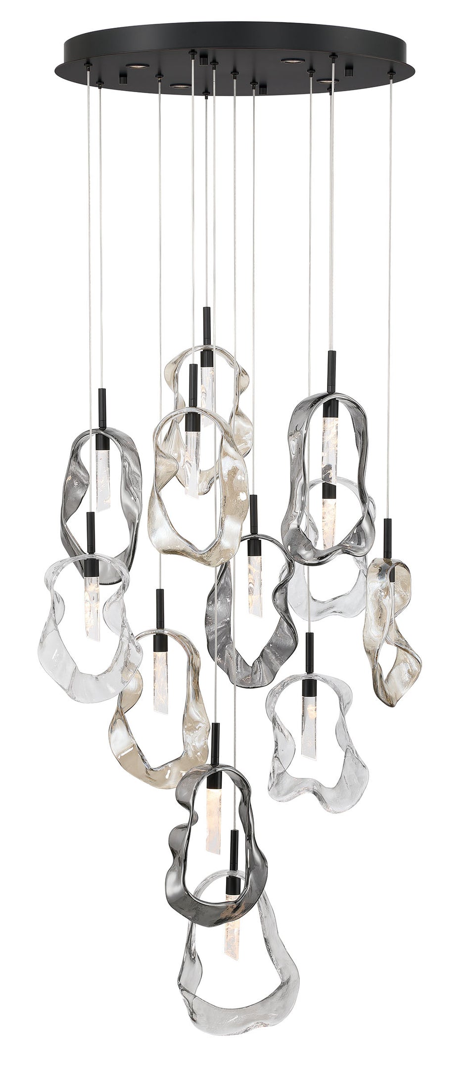 Eurofase Norah 24" 16-Light Chandelier, Matte Black with Mixed Glass, front view