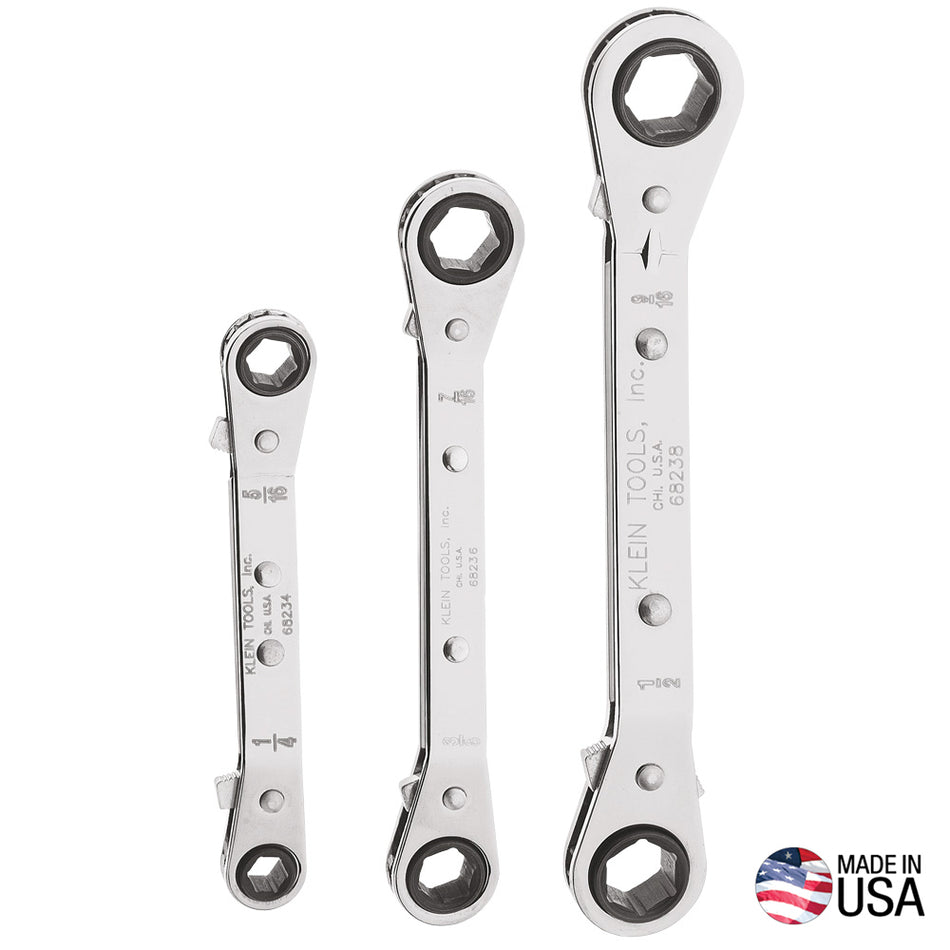 Klein Tools 68244 Reversible Ratchet Box Wrench Set, 3-Piece - detail view