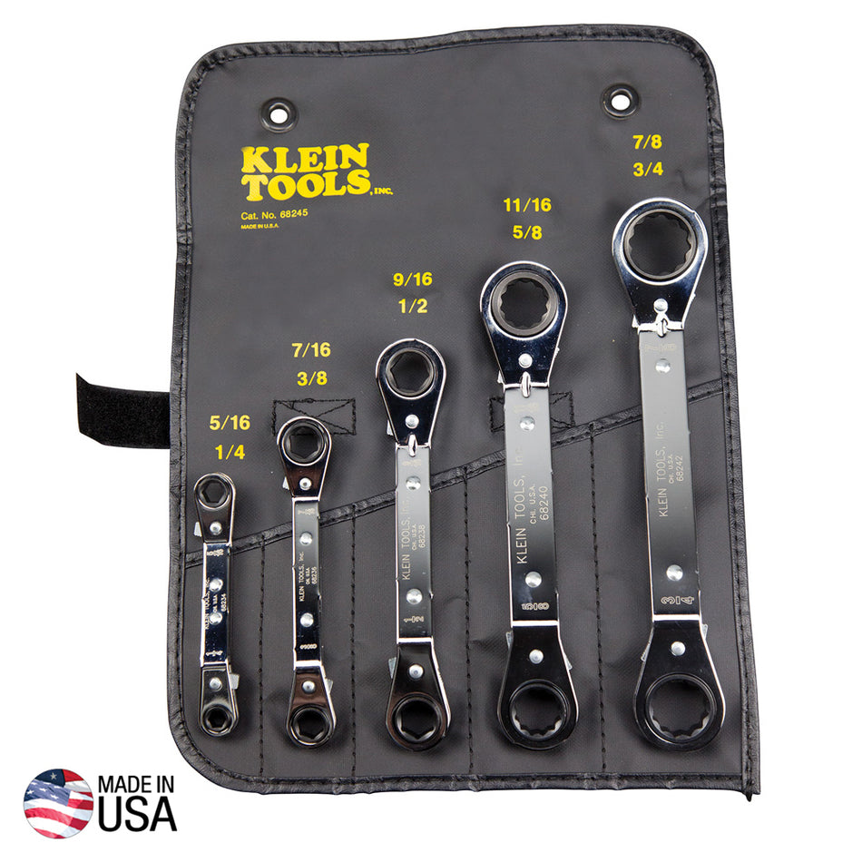 Klein Tools 68245 Reversible Ratchet Box Wrench Set, 5-Piece - detail view