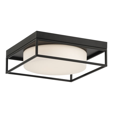 Eurofase Rover 12" LED Flush Mount, Matte Black with White Glass, front view
