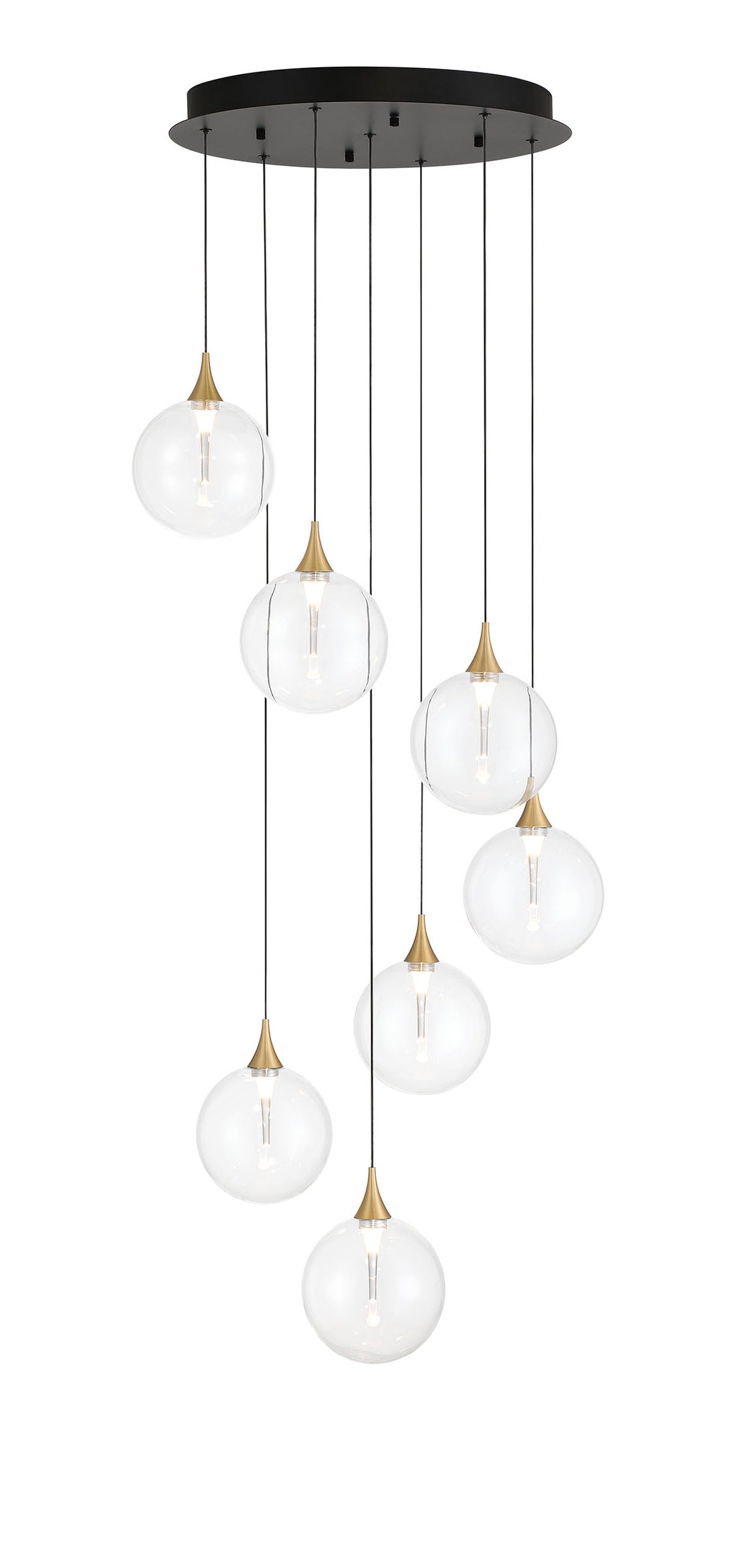 Eurofase Iissa 21" 7-Light LED Chandelier, Gold with Clear Glass, front view