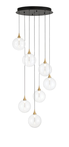 Eurofase Iissa 21" 7-Light LED Chandelier, Gold with Clear Glass, front view