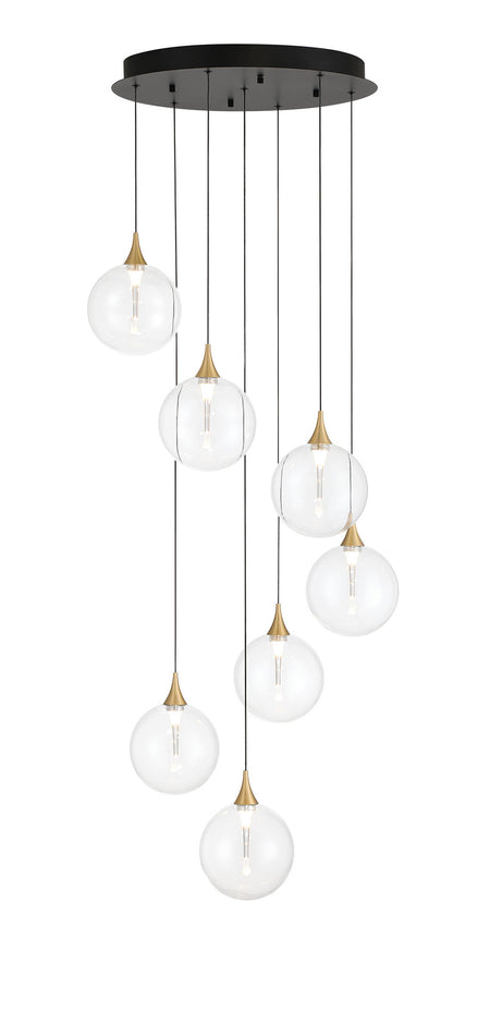 Eurofase Iissa 21" 7-Light LED Chandelier, Gold with Clear Glass, front view