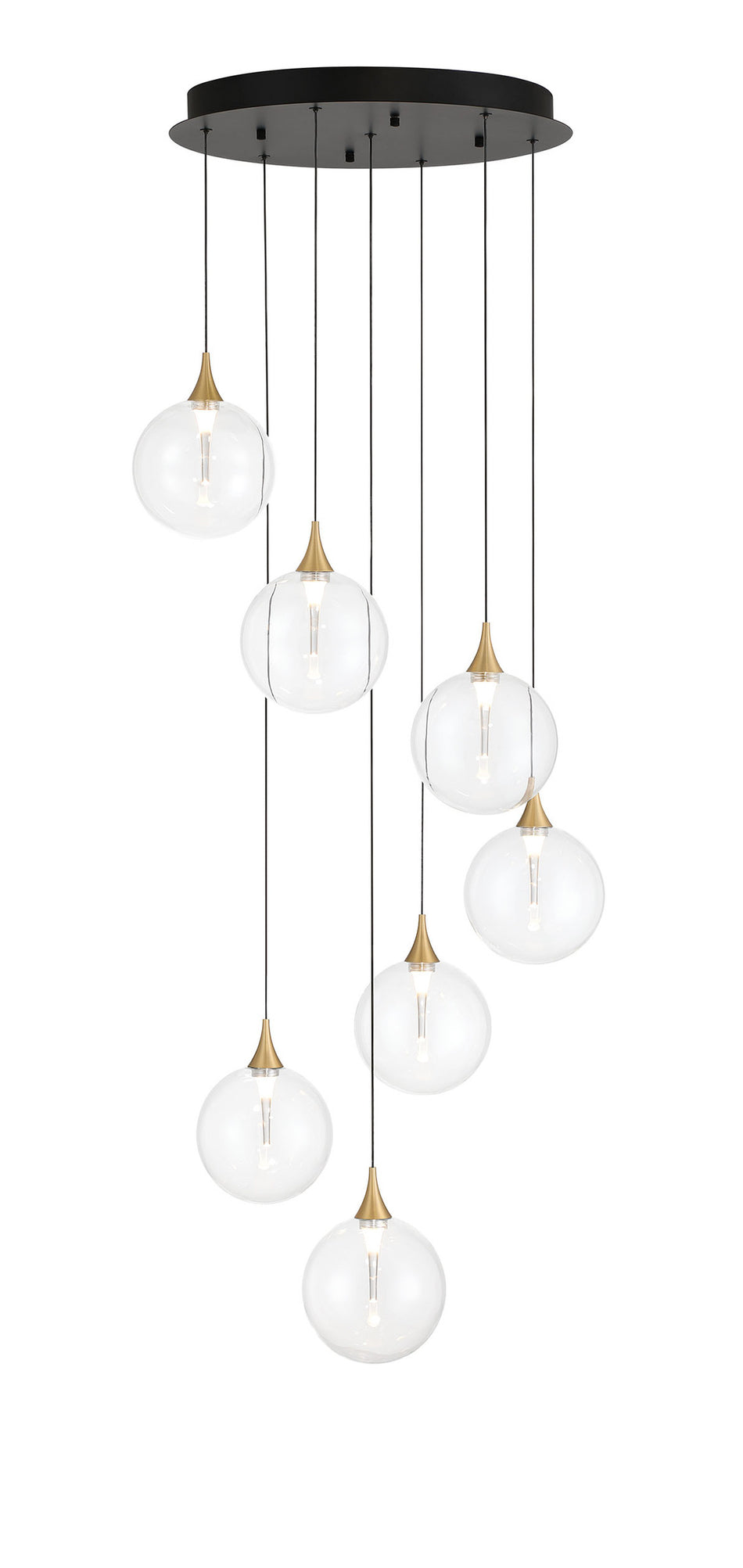 Eurofase Iissa 21" 7-Light LED Chandelier, Gold with Clear Glass, front view