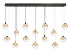 Eurofase Iissa 72" 14-Light LED Chandelier, Gold-Black Mix with Amber Glass, front view