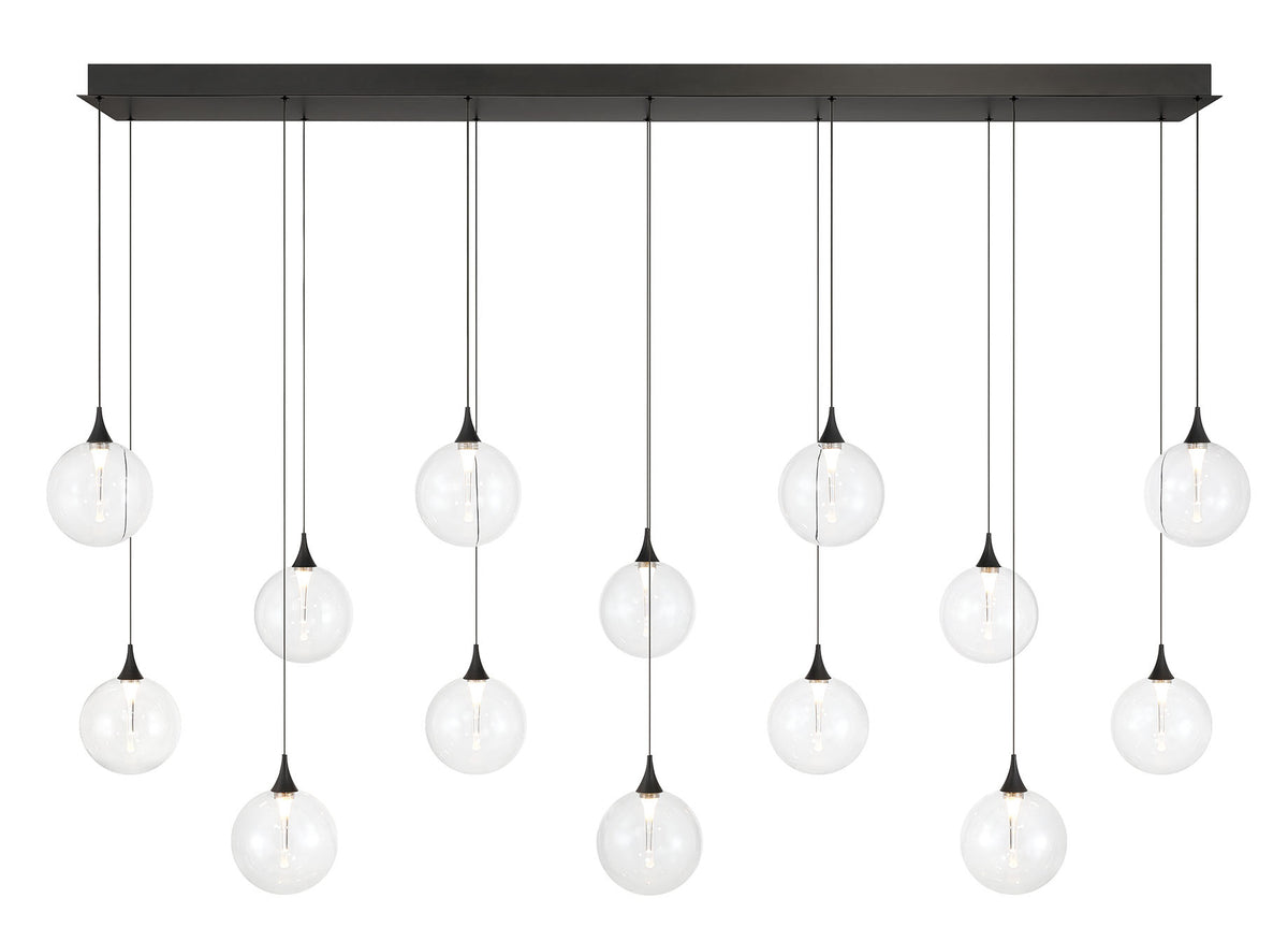 Eurofase Iissa 72" 14-Light LED Chandelier, Matte Black with Clear Glass, front view