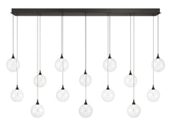 Eurofase Iissa 72" 14-Light LED Chandelier, Matte Black with Clear Glass, front view
