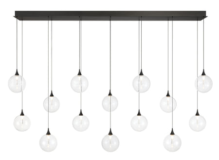 Eurofase Iissa 72" 14-Light LED Chandelier, Matte Black with Clear Glass, front view