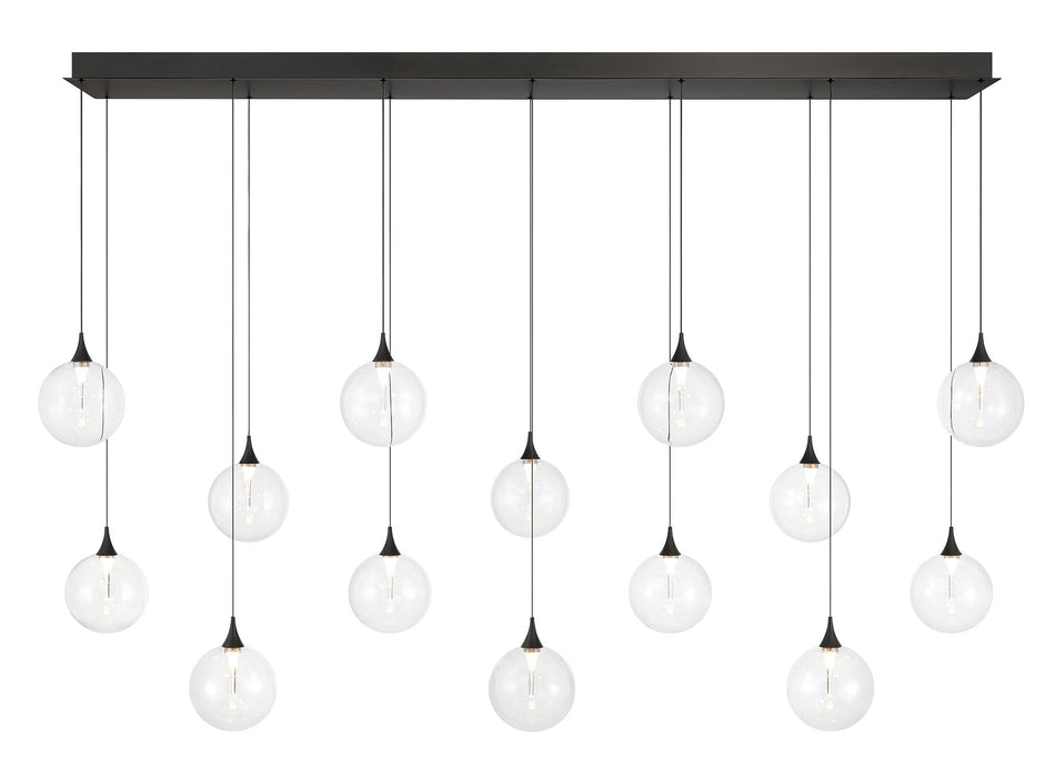 Eurofase Iissa 72" 14-Light LED Chandelier, Matte Black with Clear Glass, front view