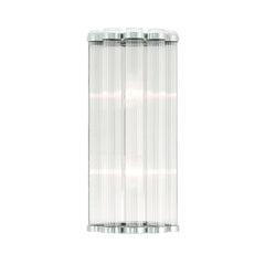 Eurofase Glasbury 14" 2-Light Wall Sconce, Polished Nickel with Ribbed Glass, front view