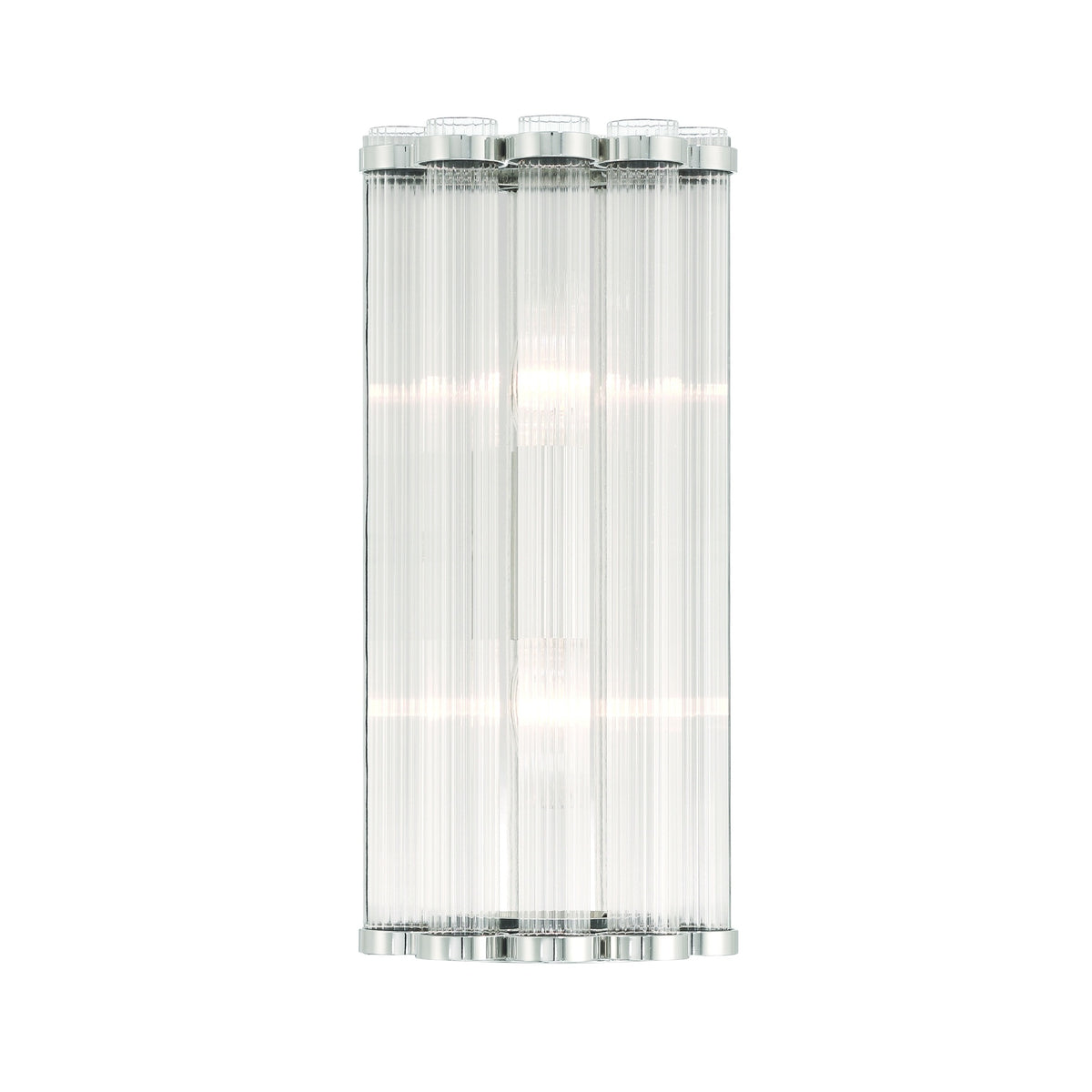 Eurofase Glasbury 14" 2-Light Wall Sconce, Polished Nickel with Ribbed Glass, front view