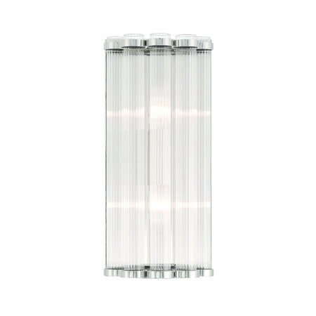 Eurofase Glasbury 14" 2-Light Wall Sconce, Polished Nickel with Ribbed Glass, front view