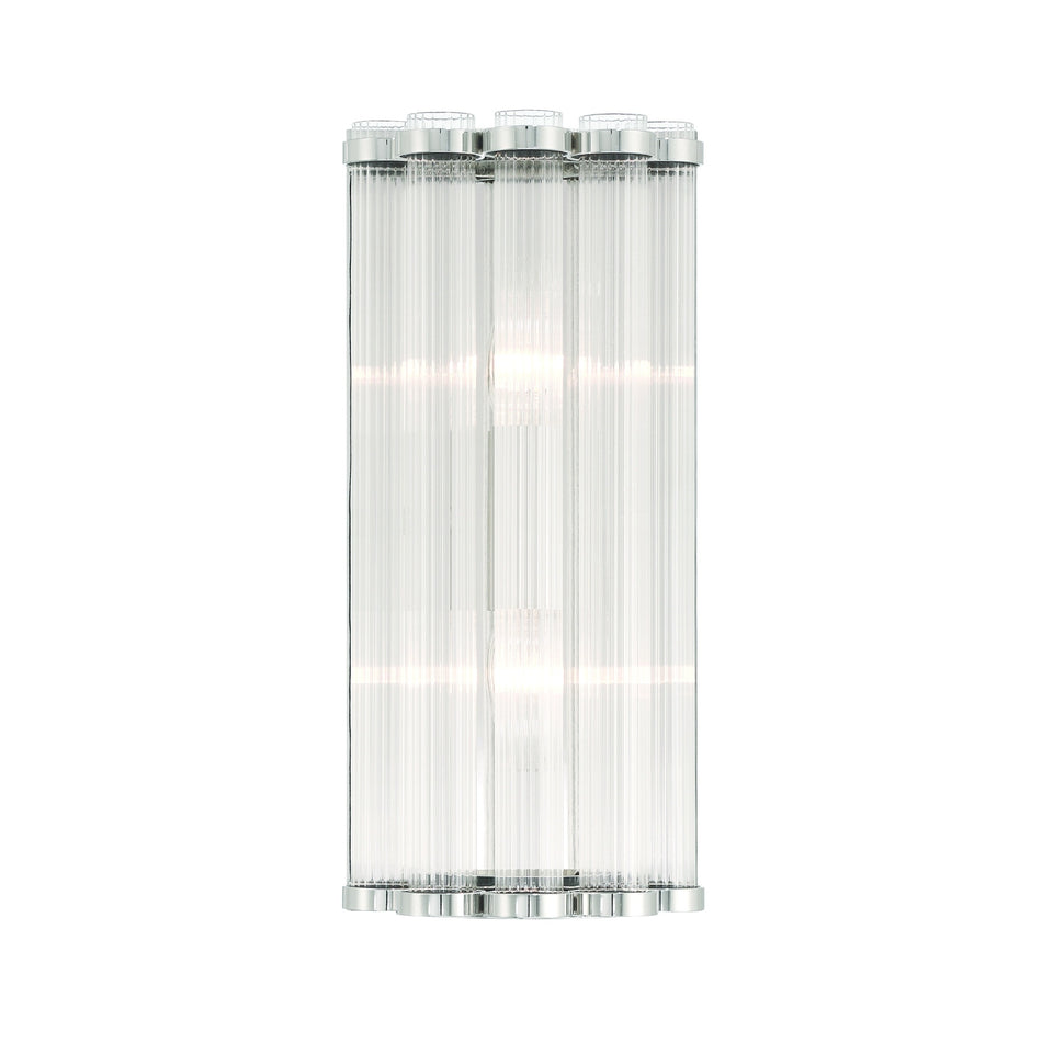 Eurofase Glasbury 14" 2-Light Wall Sconce, Polished Nickel with Ribbed Glass, front view