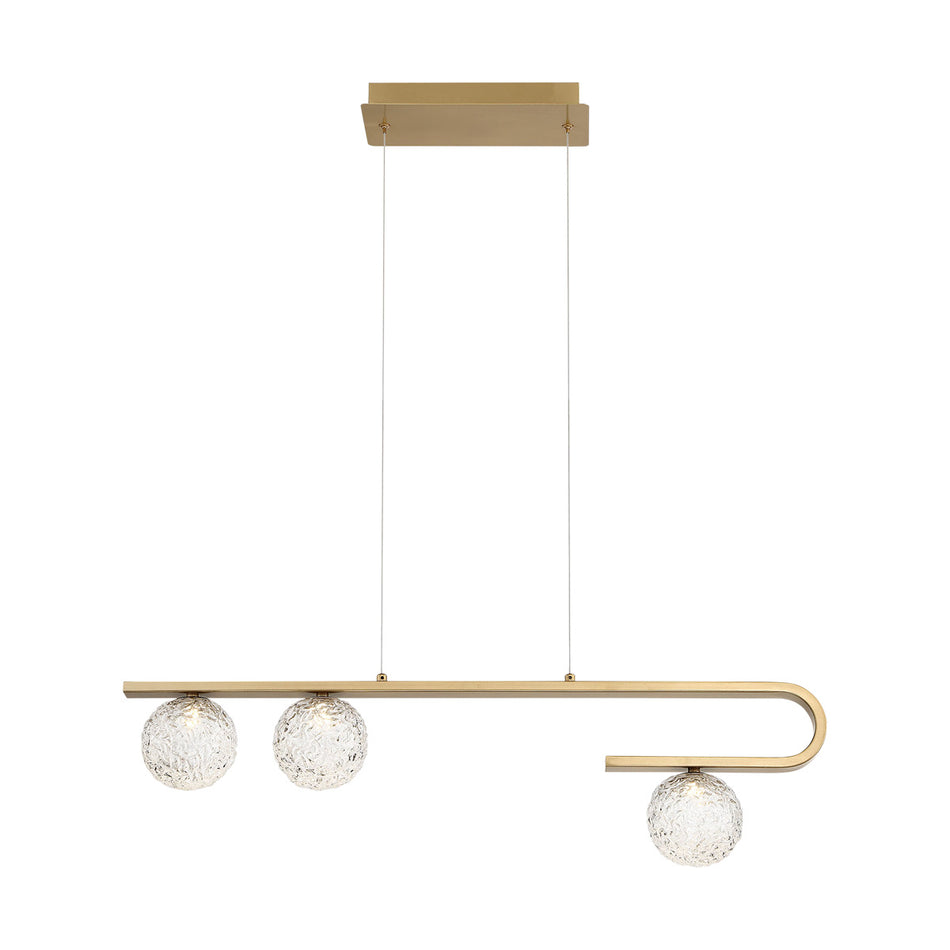 Eurofase Phillimore 32" 3-Light LED Chandelier, Satin Gold Paint with Clear Glass, front view