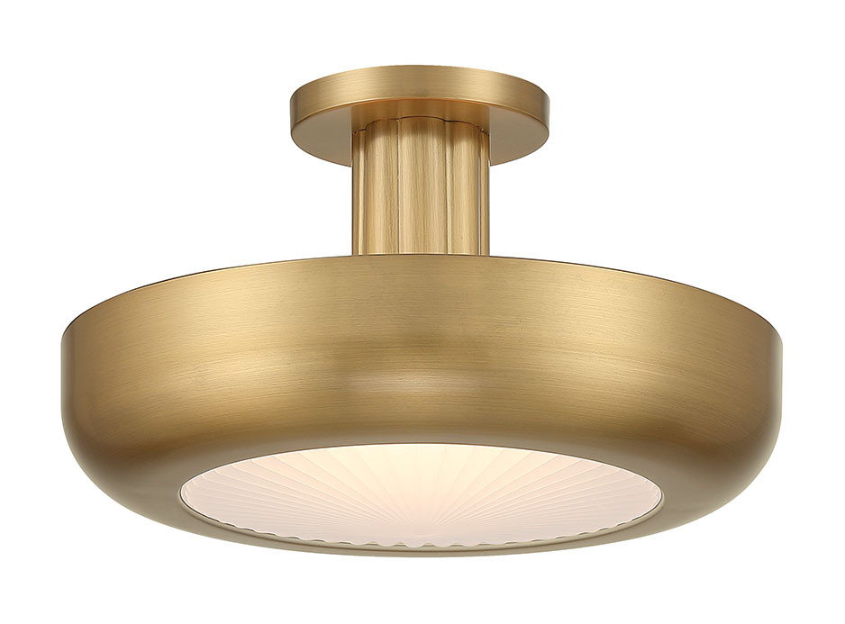 Eurofase Macey 16" LED Flush Mount, Antique Brass with Etched Glass, front view