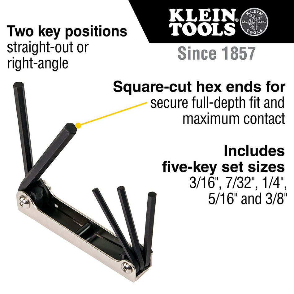 Folding Hex Key Set, 5-Inch, SAE, 5-Piece