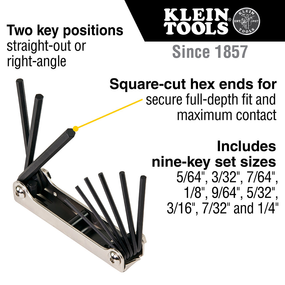Folding Hex Key Set, Nine-Key, Inch Sizes