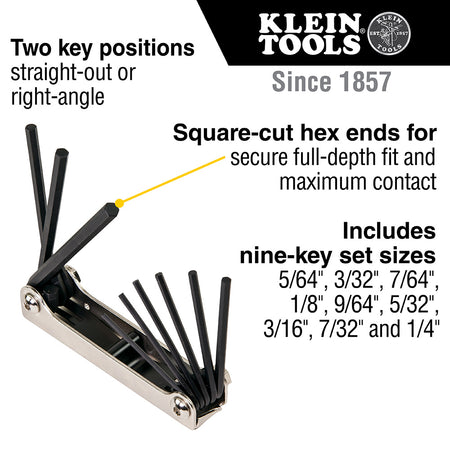 Folding Hex Key Set, Nine-Key, Inch Sizes