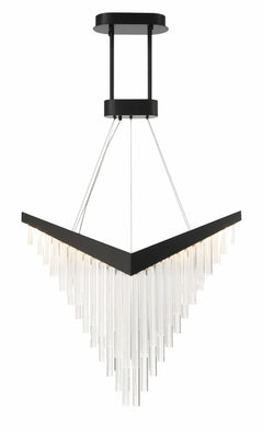 Eurofase Vivien 32" LED Chandelier, Matte Black with Crystalline Acrylic, front view
