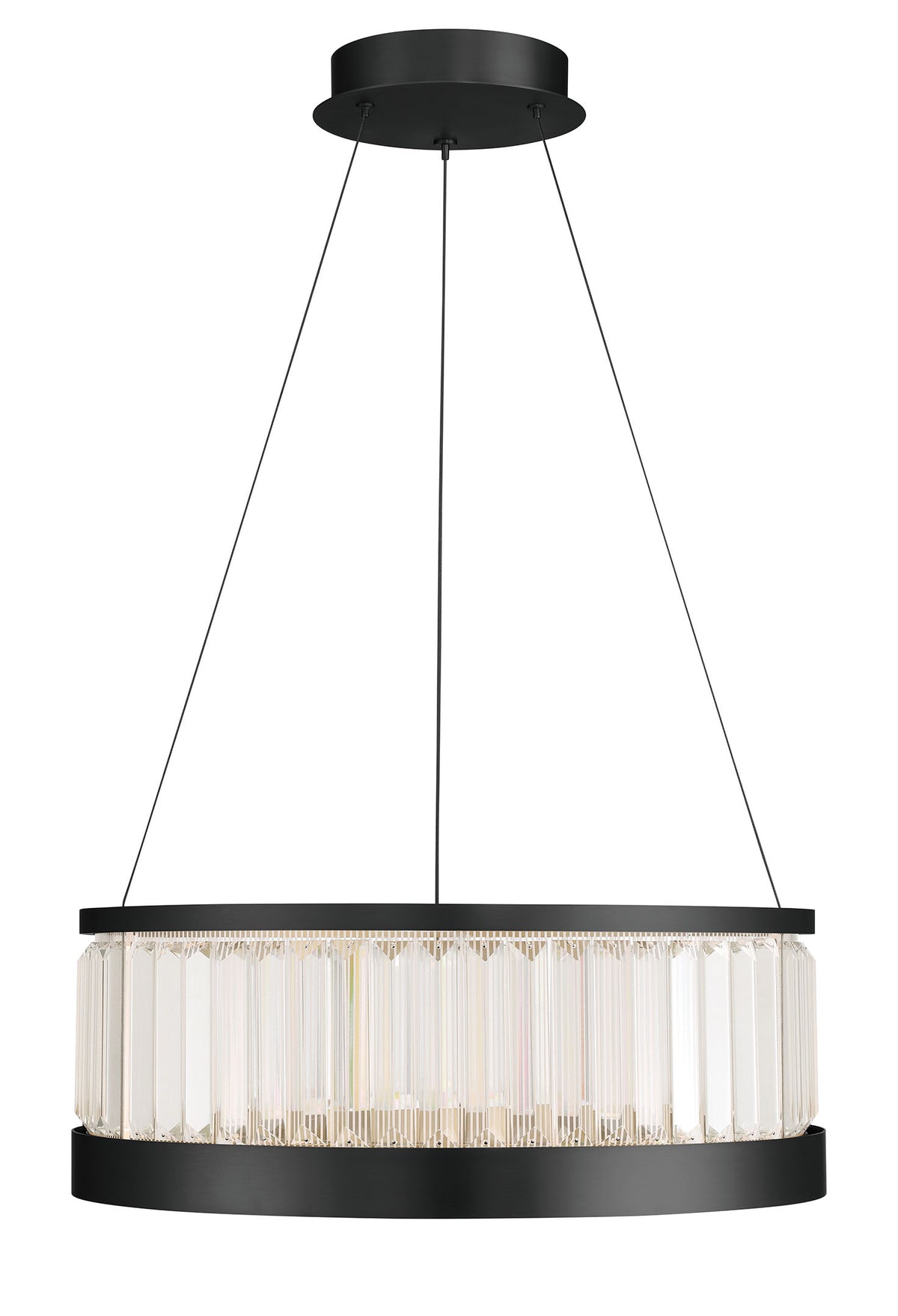 Eurofase Empra 24" LED Pendant, Matte Black with Clear Crystal, front view