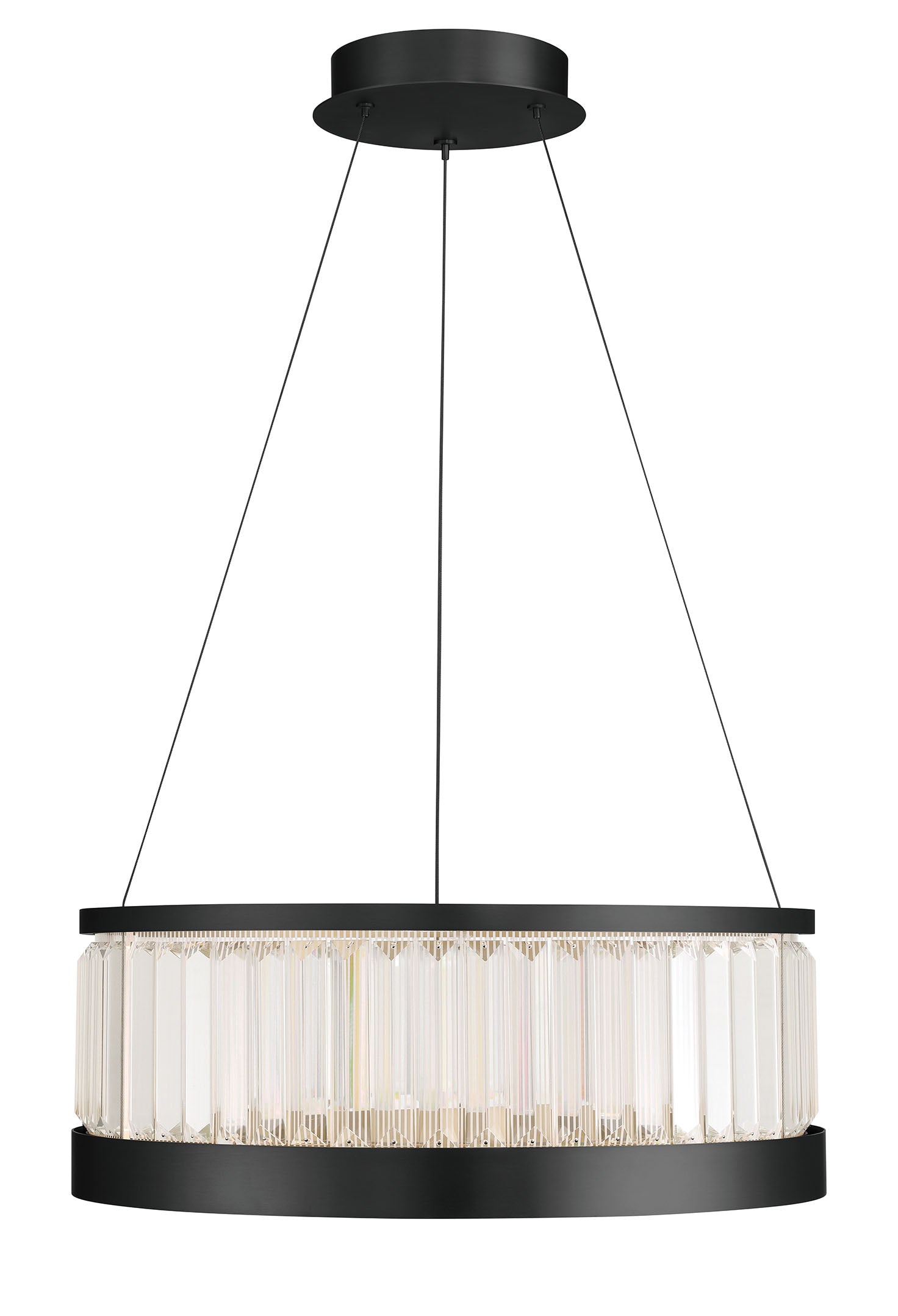 Eurofase Empra 24" LED Pendant, Matte Black with Clear Crystal, front view