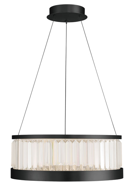 Eurofase Empra 24" LED Pendant, Matte Black with Clear Crystal, front view