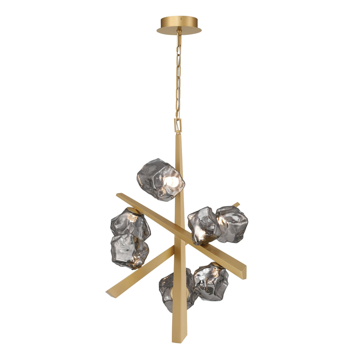 Eurofase Thorah 33" 7-Light LED Chandelier, Matte Gold with Smoked Glass, front view