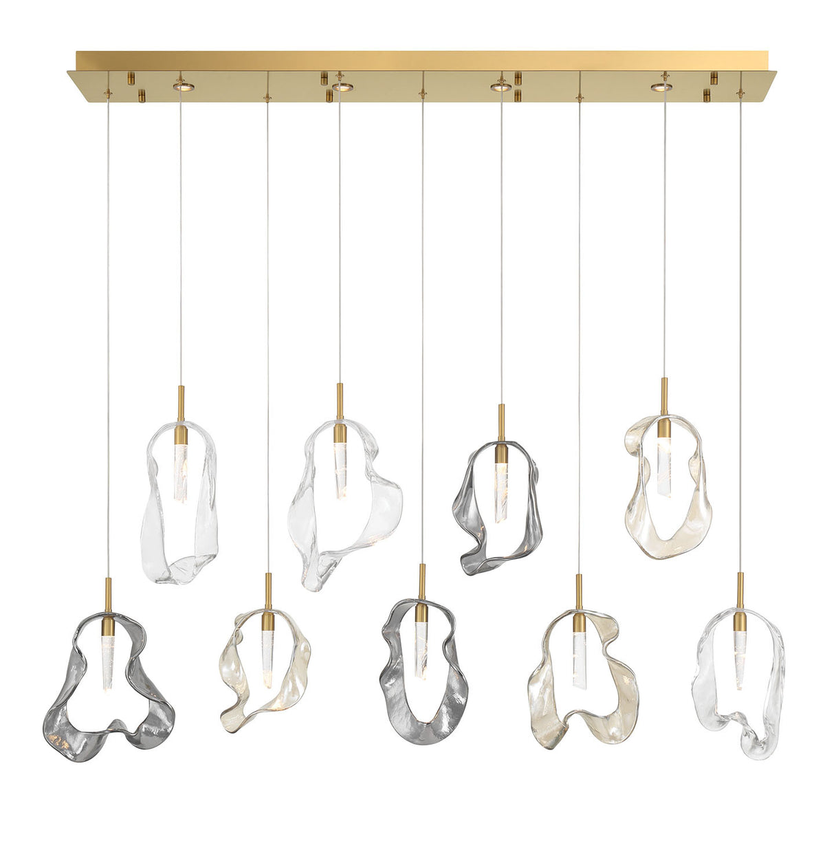 Eurofase Norah 51" 13-Light Chandelier, Gold with Mixed Glass, front view