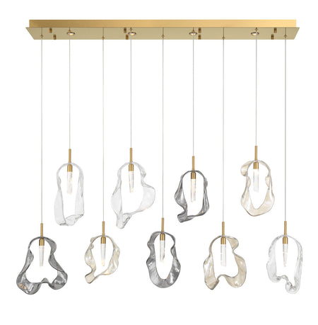 Eurofase Norah 51" 13-Light Chandelier, Gold with Mixed Glass, front view