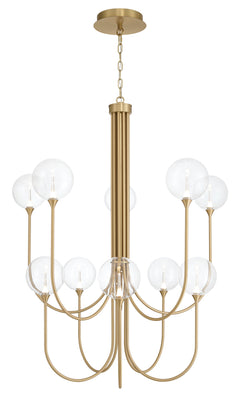 Eurofase Iissa 40" 10-Light LED Chandelier, Gold with Clear Glass, front view