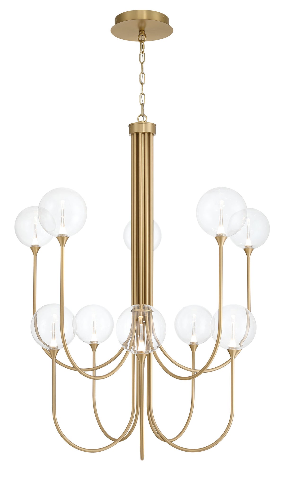 Eurofase Iissa 40" 10-Light LED Chandelier, Gold with Clear Glass, front view
