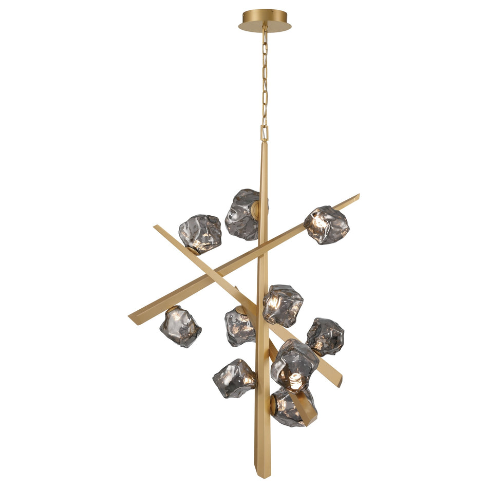 Eurofase Thorah 47" 10-Light LED Chandelier, Matte Gold with Smoked Glass, front view