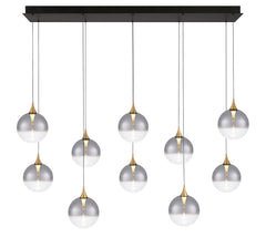 Eurofase Iissa 47" 10-Light LED Chandelier, Gold with Smoked Glass, front view